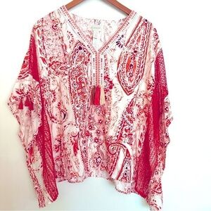 Chico’s Kimono Top with Embroidery Lace and Tassel Size L/XL